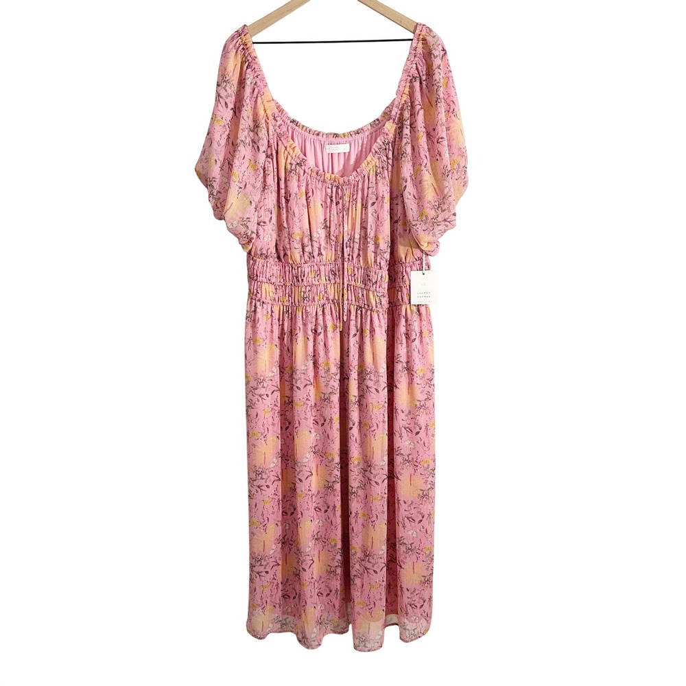 LC Lauren Conrad Floral Midi Dress Pink‎ 2X Cottagecore Boho Chic Church Wedding